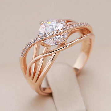 Luxury Rolled 14K Rose Gold AAA Zircon Crystal Geometric Cross Rings for Women  - Ethnic Jewellery